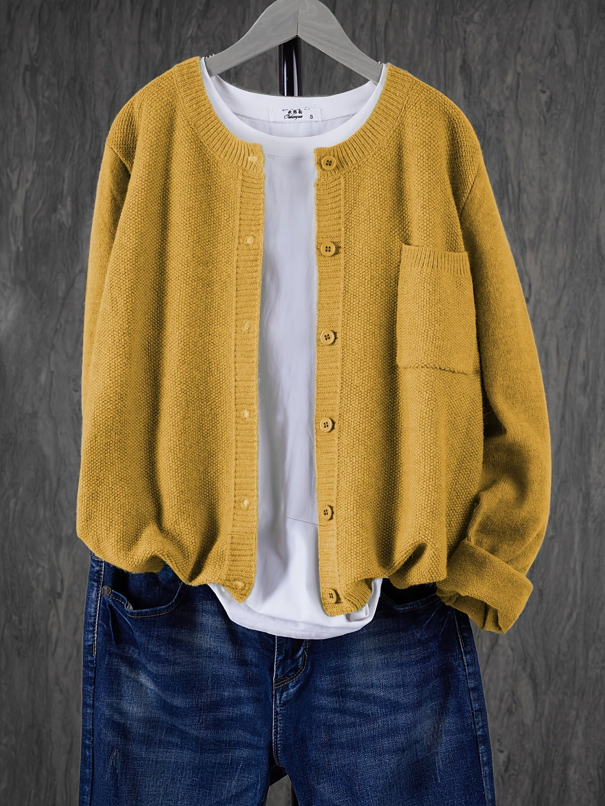 Women’s Knitted Button Cardigan with Crew Neck and Pocket