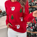 Pull de Noël rouge pour femme avec Père Noël à sequins