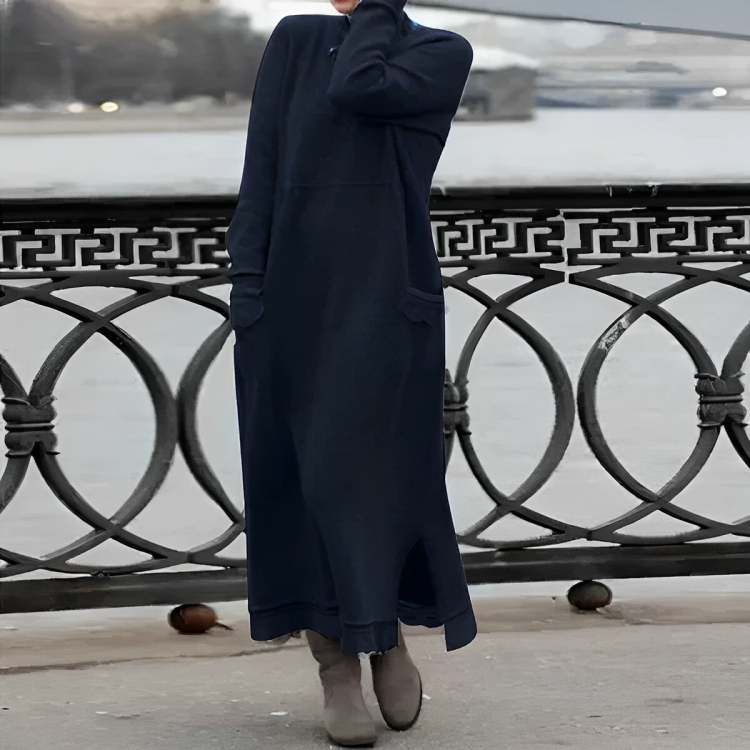 Robe longue décontractée à manches longues pour femme, avec poches
