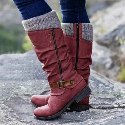 Women's Knit Trim Mid Calf Boots