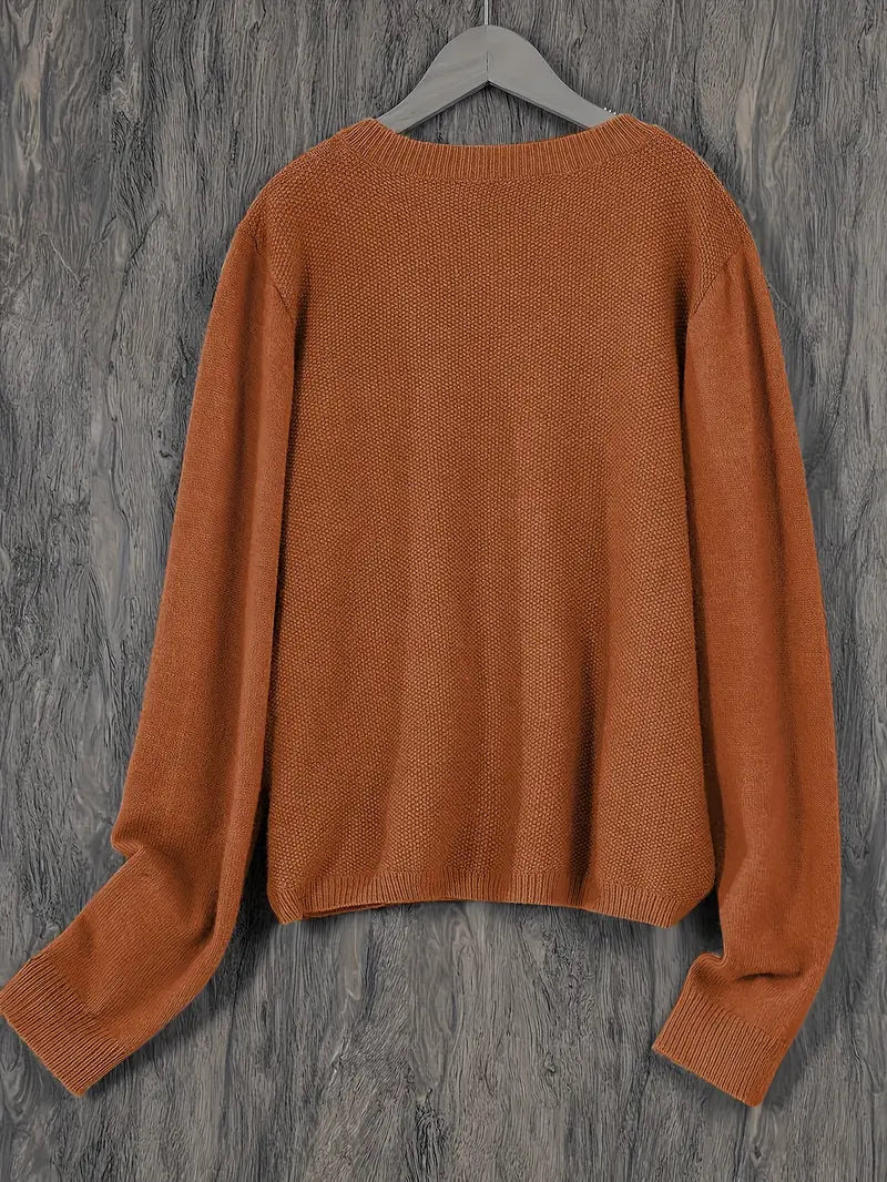 Women’s Knitted Button Cardigan with Crew Neck and Pocket