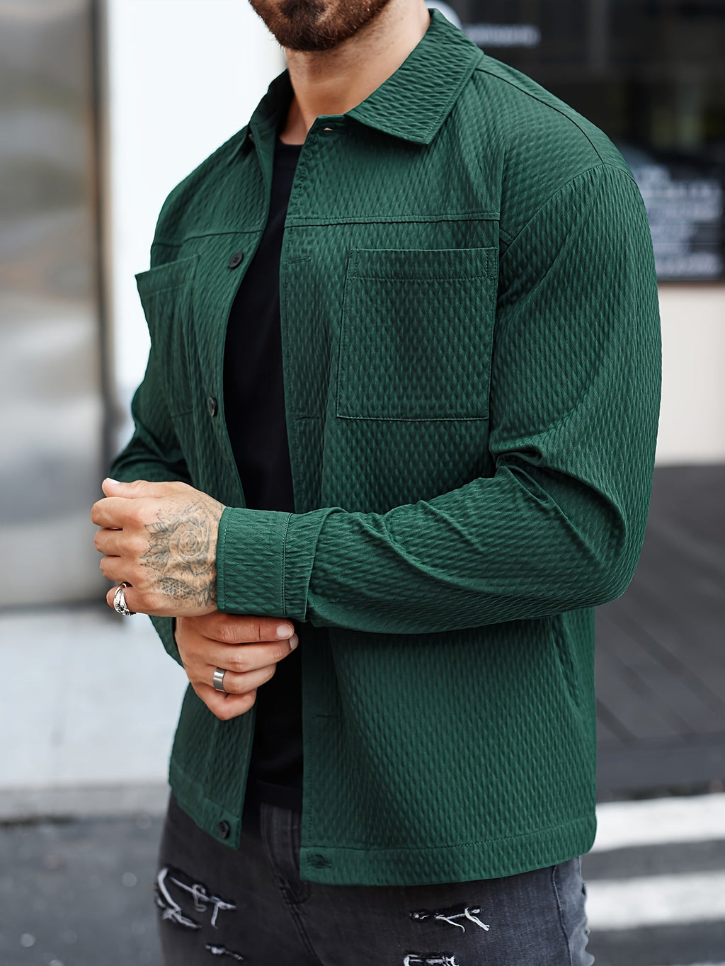 Męska teksturowana koszula overshirt z kieszenią na piersi