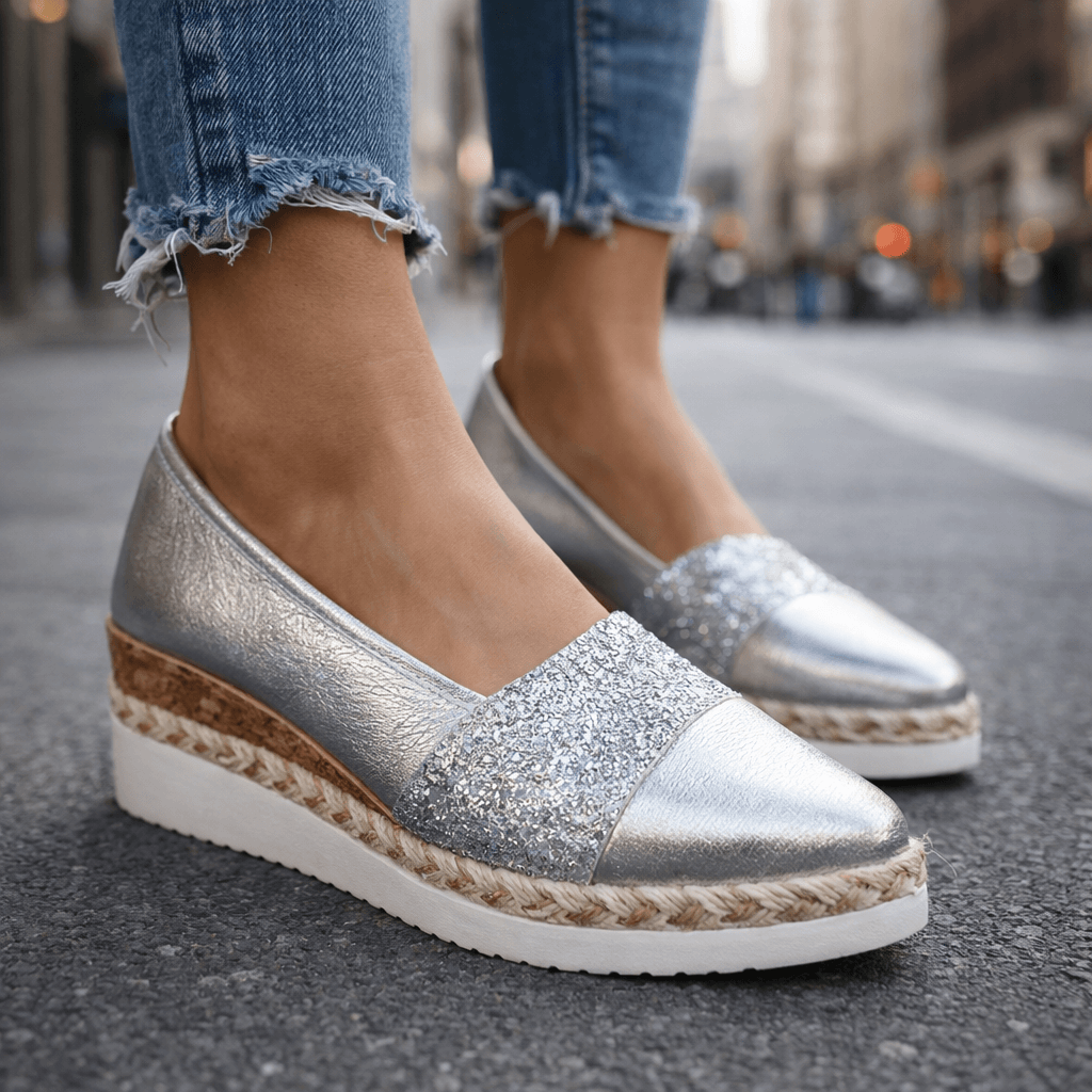 Chaussures espadrilles compensées à paillettes pour femme
