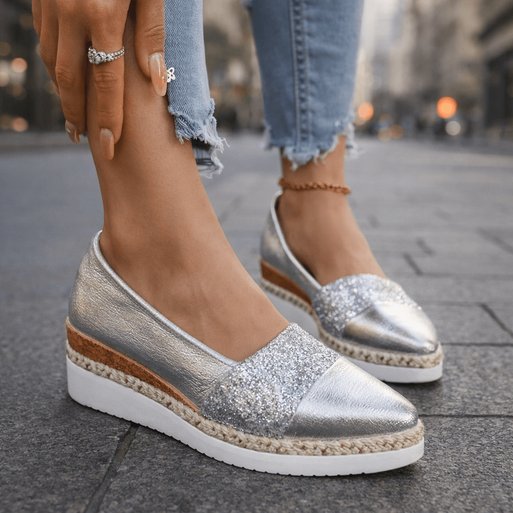 Women's Glitter Wedge Espadrille Shoes