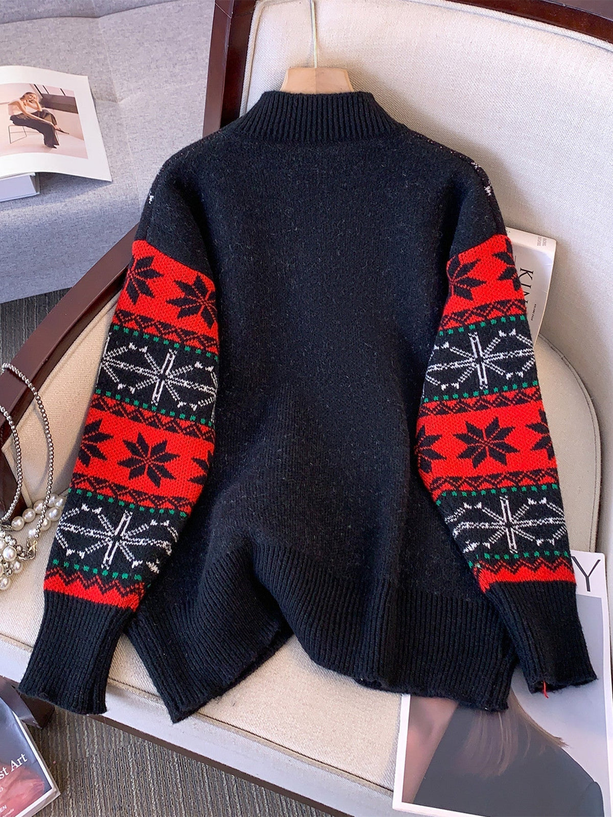 Pull de Noël oversize pour femme | Maille Fair Isle avec Père Noël