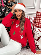 Pull de Noël rouge pour femme avec Père Noël à sequins