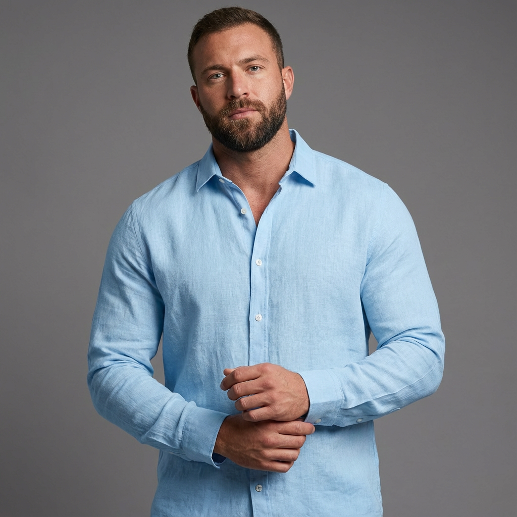 Men's Linen Long Sleeve Button-Up Shirt Casual Summer Shirt