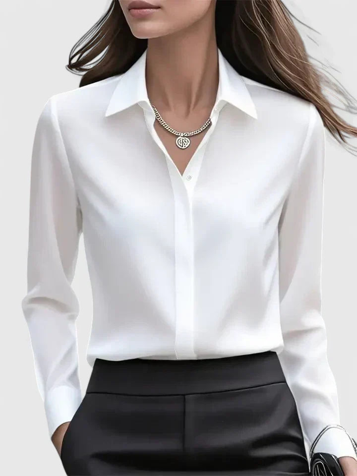Chemise boutonnée à manches longues et col pour femme