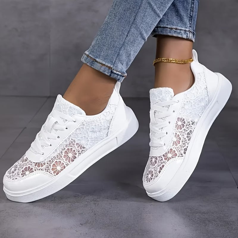 Women's Lace-Up Floral Mesh Trainers
