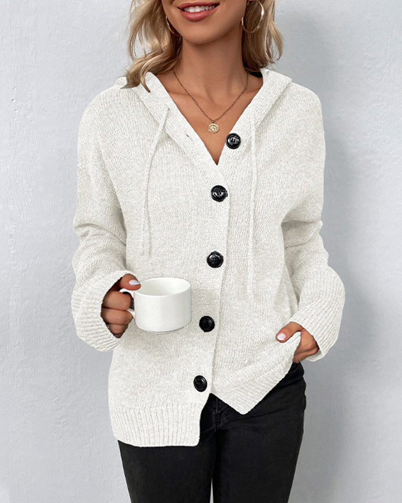 Women’s Hooded Button-Up Knit Cardigan