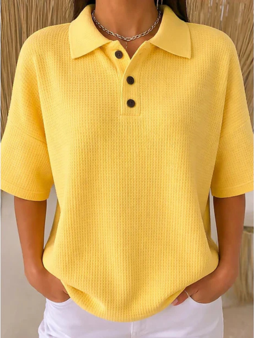Polo décontracté texturé à manches courtes pour femme