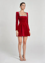 Women's Embellished Square-Neck Long Sleeve Mini Dress