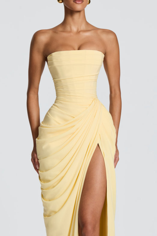 Women's Strapless Corset Draped Maxi Dress