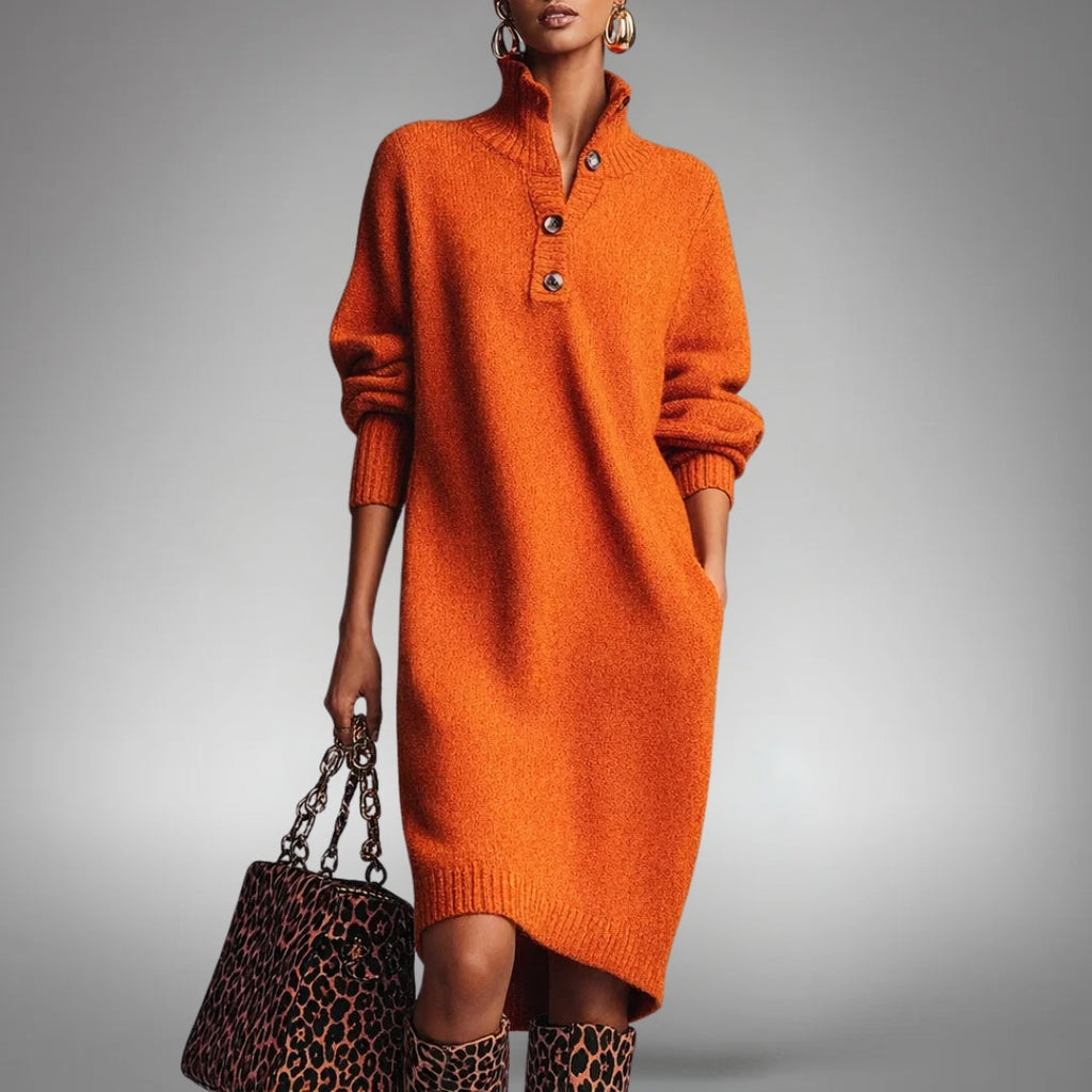 Women's High Neck Knitted Jumper Dress