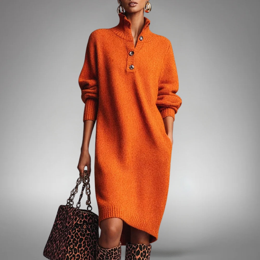 Robe-pull en maille à col montant pour femme