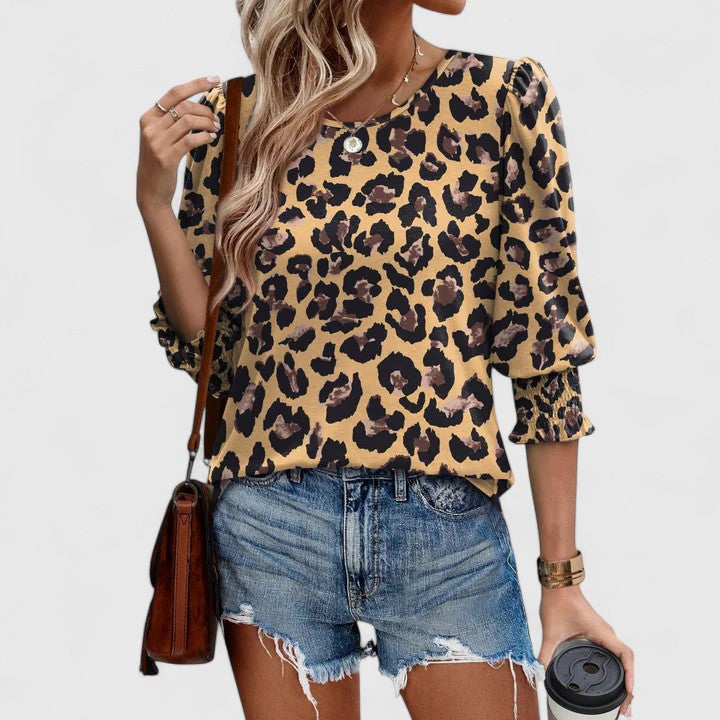 Blouse à manches bouffantes et poignets smockés pour femme