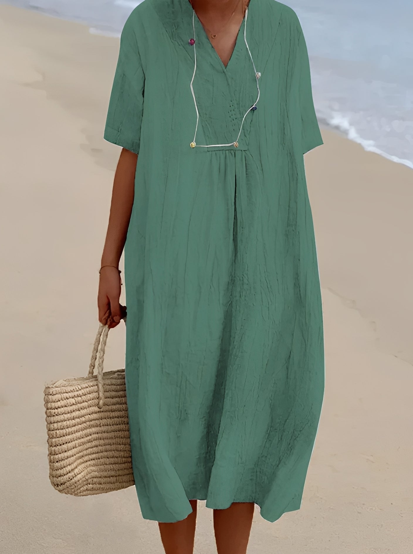 Women's Cotton Blend V Neck Midi Dress for Summer