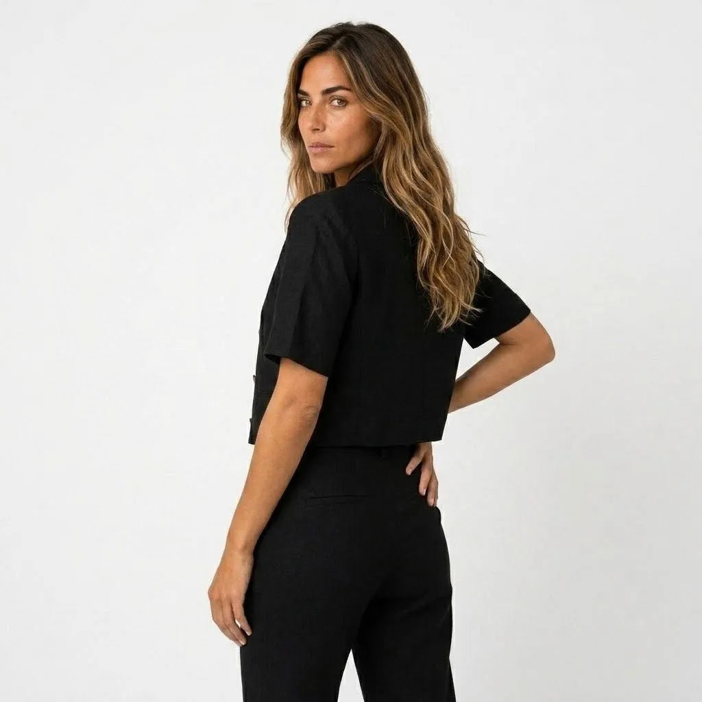 Women's Cropped Short Sleeve Tailored Blazer