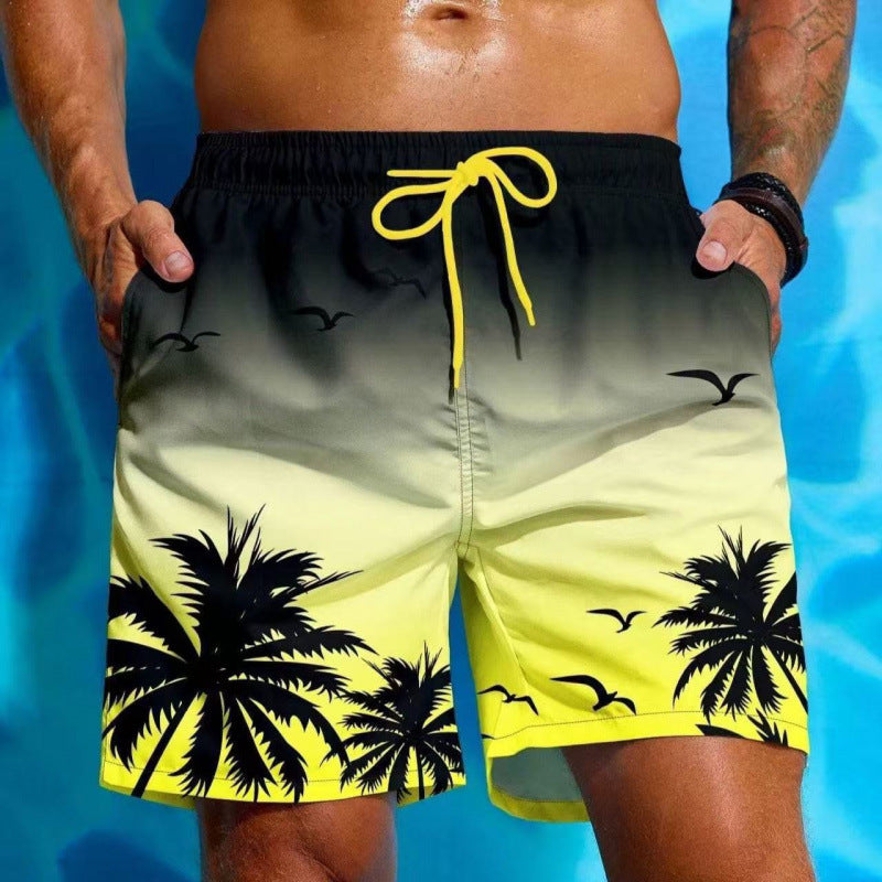 Men's Tropical Print Swim Shorts with Drawstring Waist
