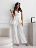 Women's Wide Leg Jumpsuit with Wrap Neckline for Summer
