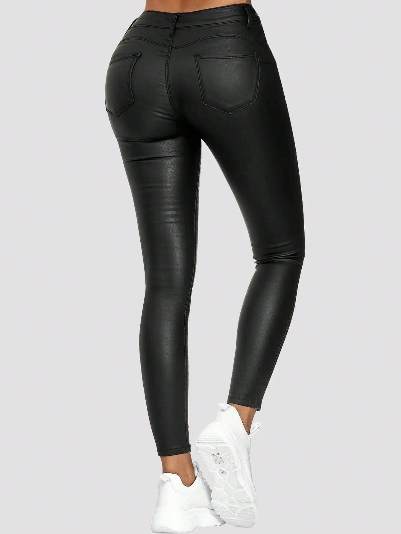 Jean skinny enduit taille haute pour femme