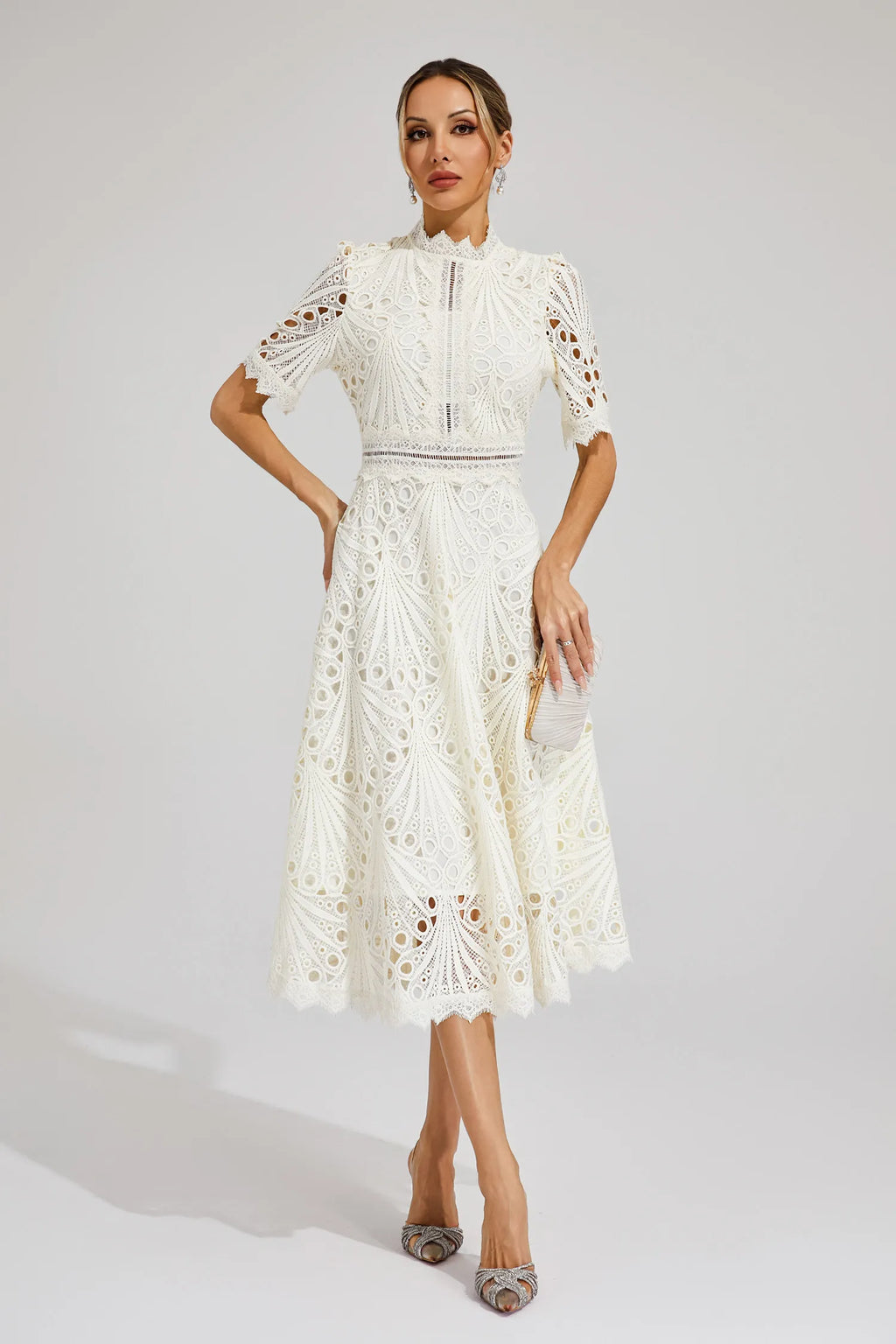 Women's Lace Midi Dress | A-Line Fit and Flare