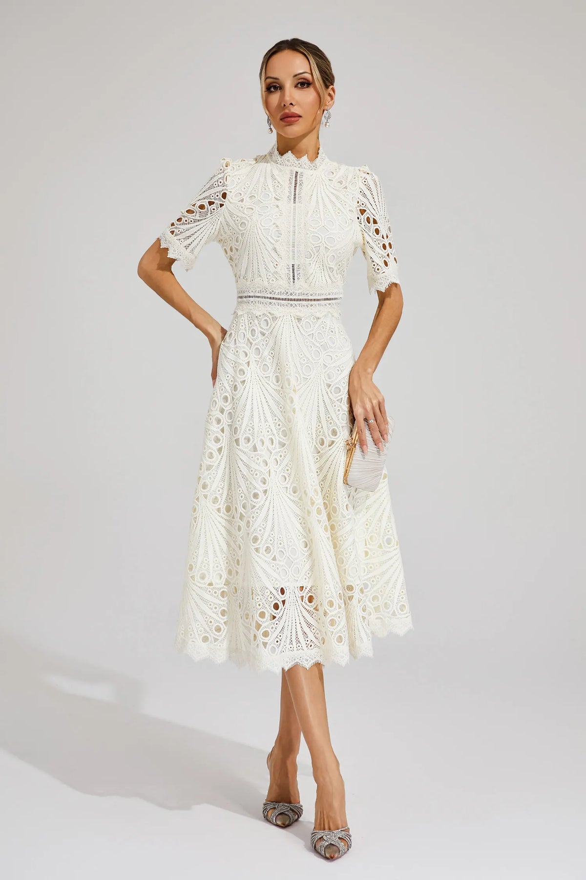Women's Lace Midi Dress | A-Line Fit and Flare