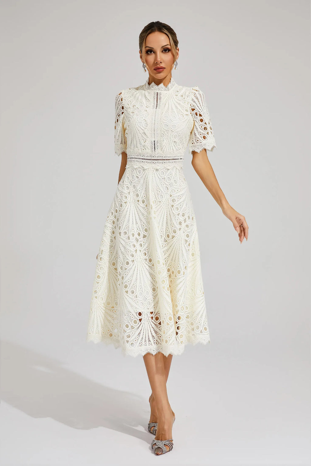Women's Lace Midi Dress | A-Line Fit and Flare