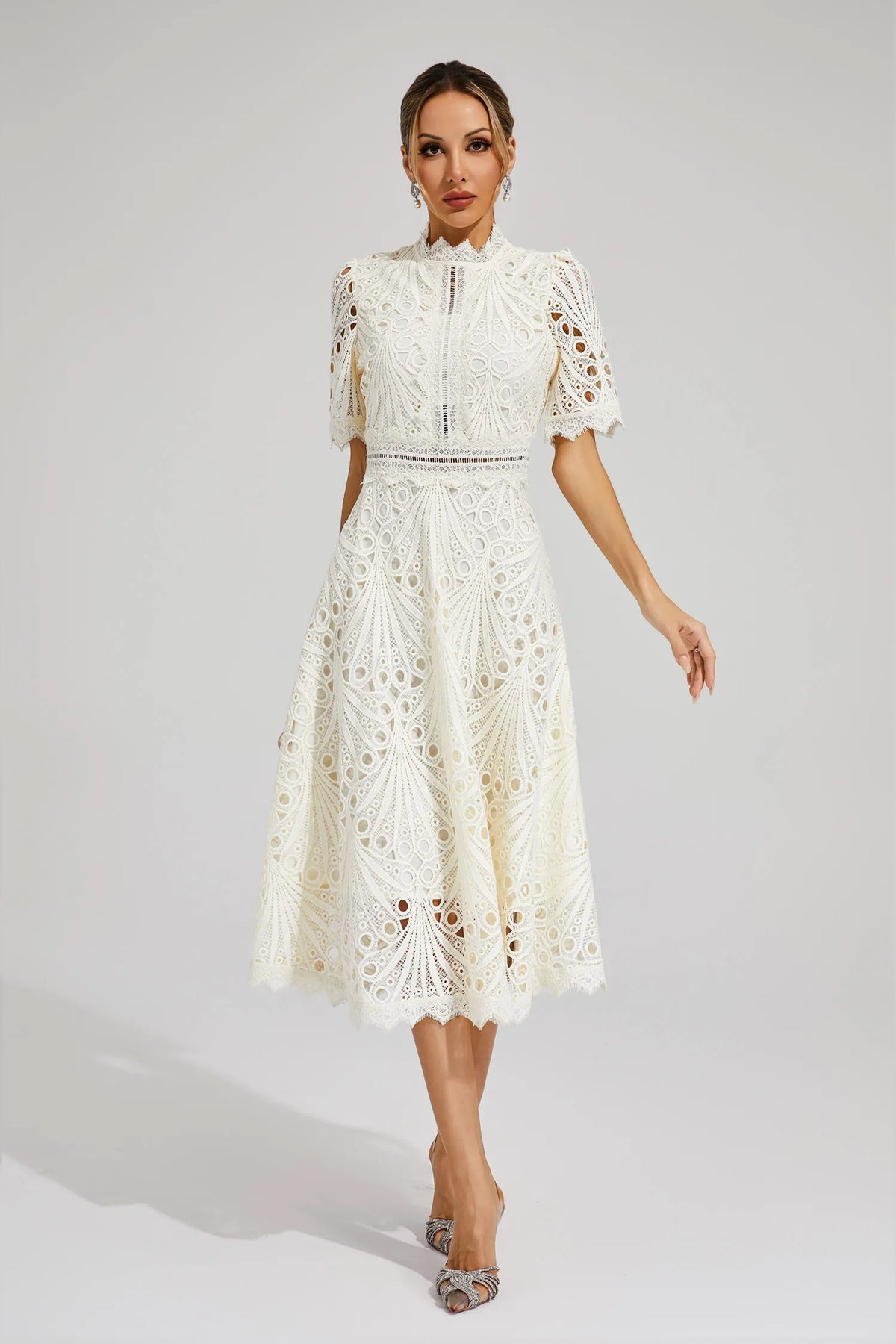 Women's Lace Midi Dress | A-Line Fit and Flare