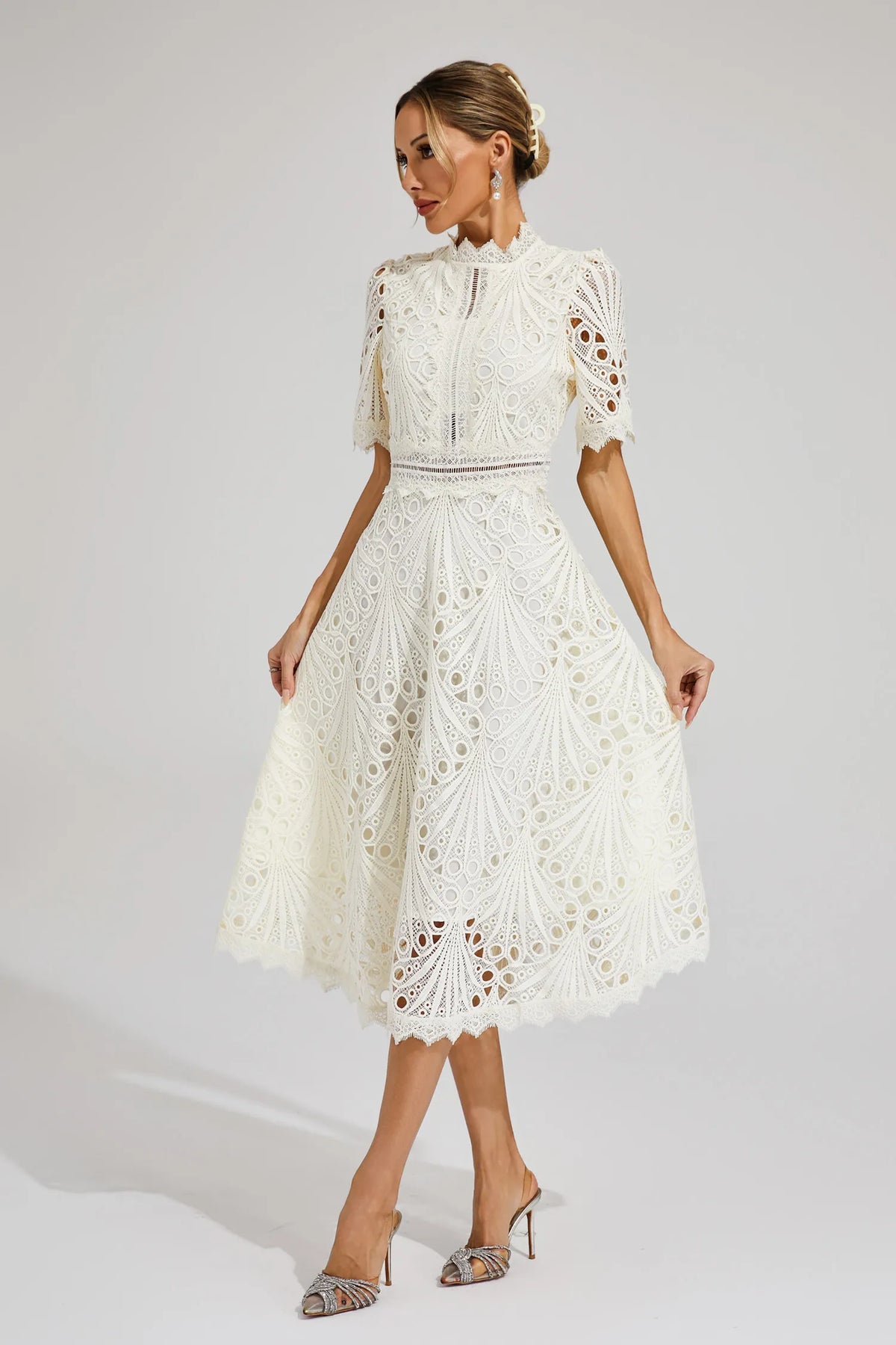 Women's Lace Midi Dress | A-Line Fit and Flare