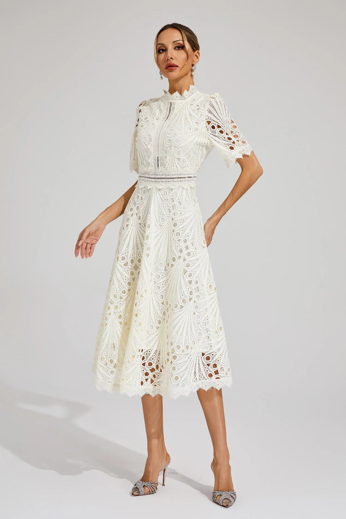 Women's Lace Midi Dress | A-Line Fit and Flare