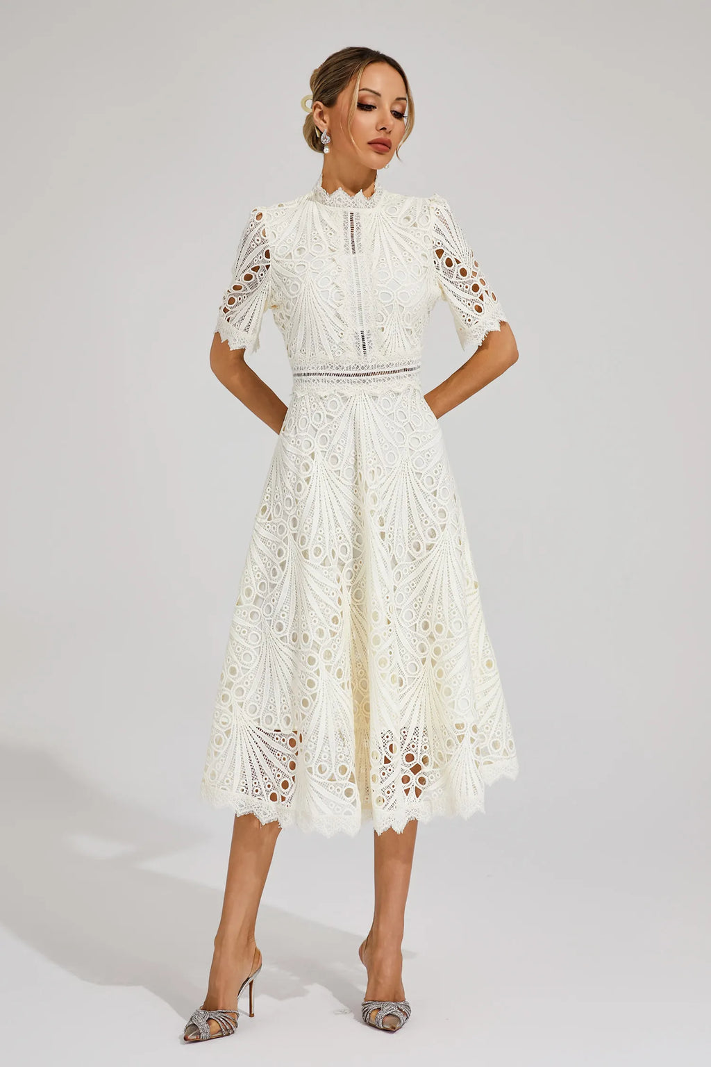 Women's Lace Midi Dress | A-Line Fit and Flare