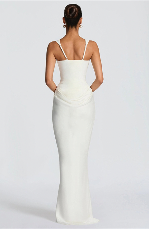 Women's Jersey Maxi Evening Dress with Draped Waist for Autumn