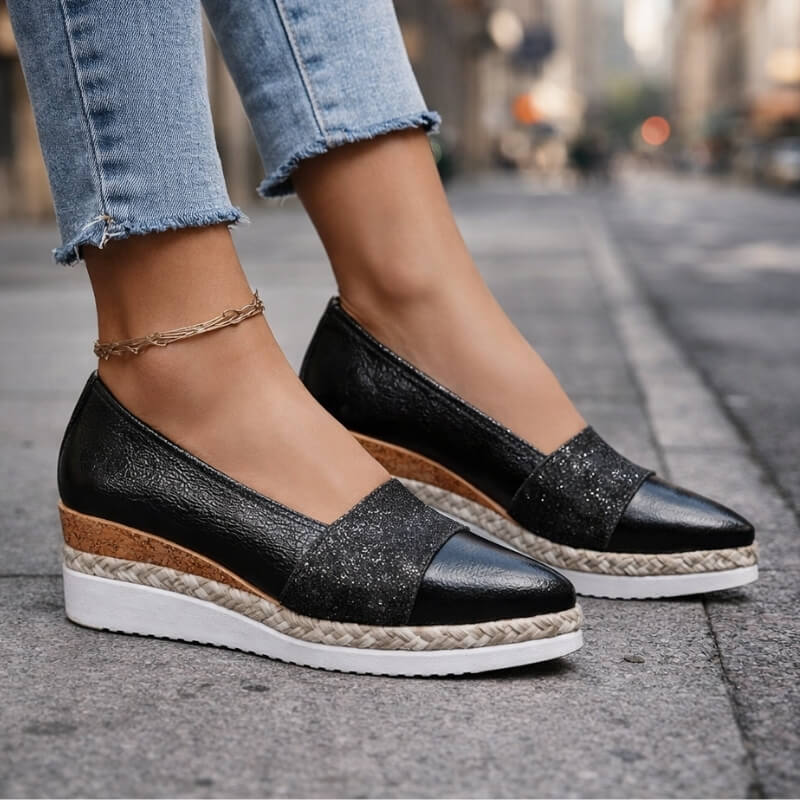 Chaussures espadrilles compensées à paillettes pour femme