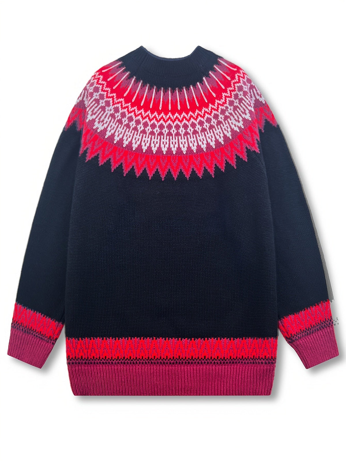 Damski gruby sweter | Okrągły dekolt i nordycki wzór