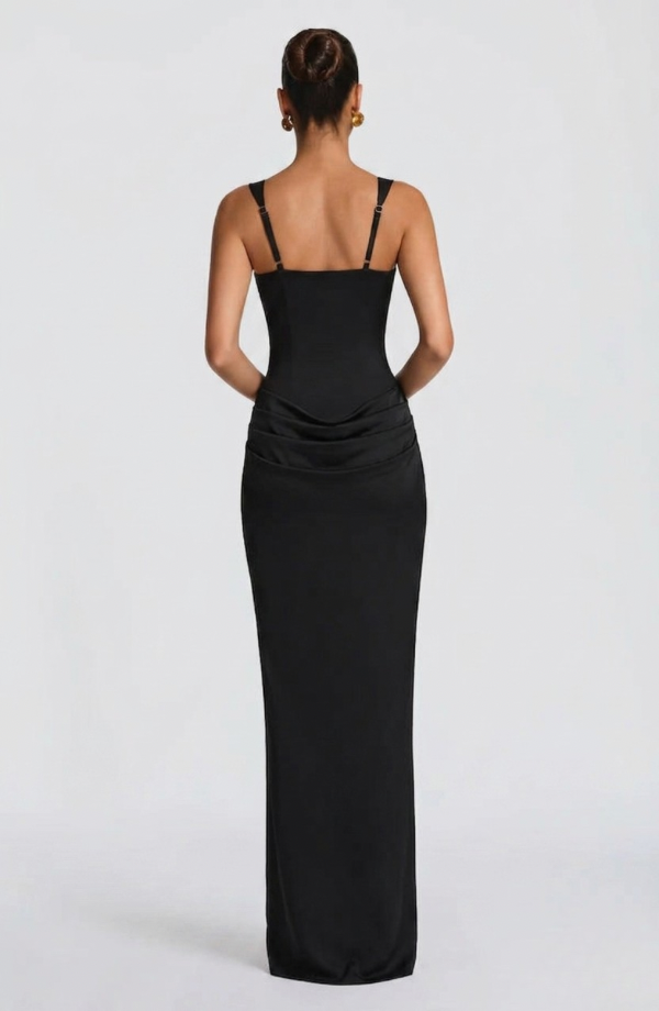 Women's Jersey Maxi Evening Dress with Draped Waist for Autumn