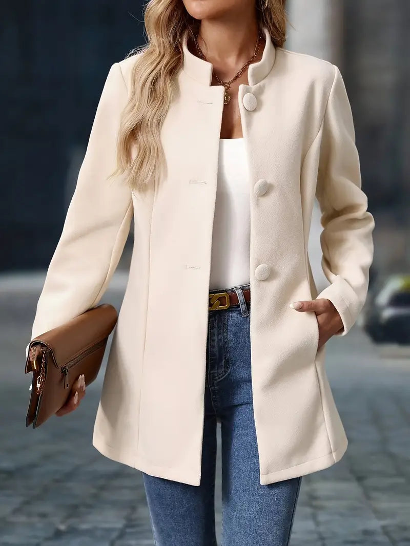 Manteau long sans col à boutons pour femme