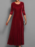 Women's Velvet A-Line Maxi Dress with Long Sleeves