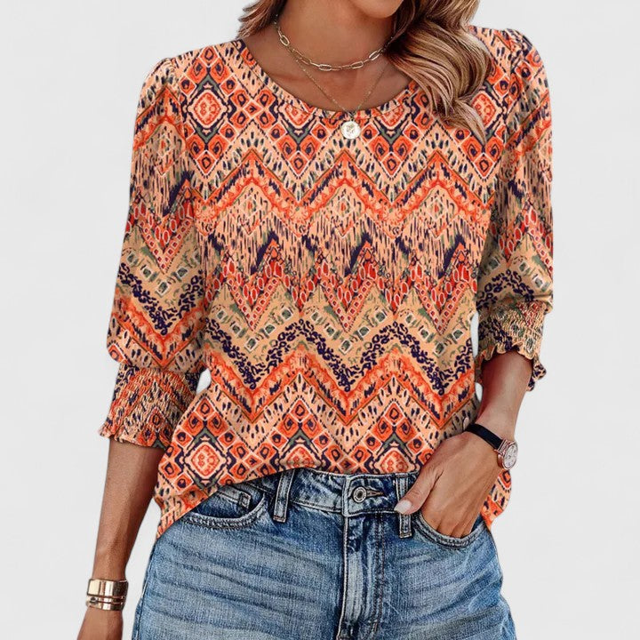 Blouse à manches bouffantes et poignets smockés pour femme