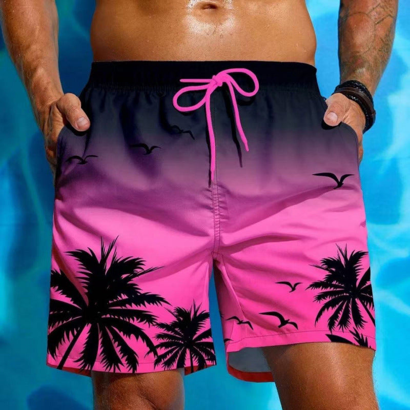 Men's Tropical Print Swim Shorts with Drawstring Waist