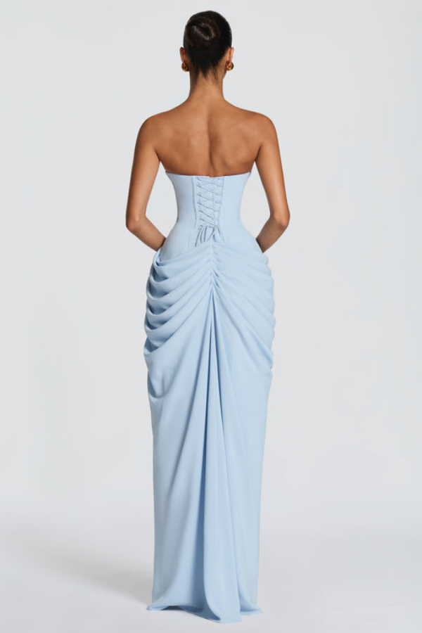 Women's Strapless Corset Draped Maxi Dress