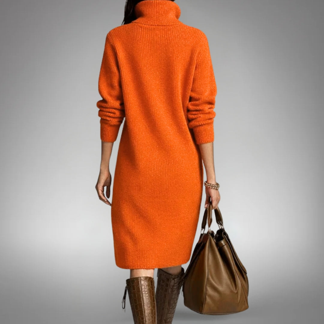 Robe-pull en maille à col montant pour femme