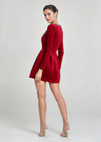 Women's Embellished Square-Neck Long Sleeve Mini Dress