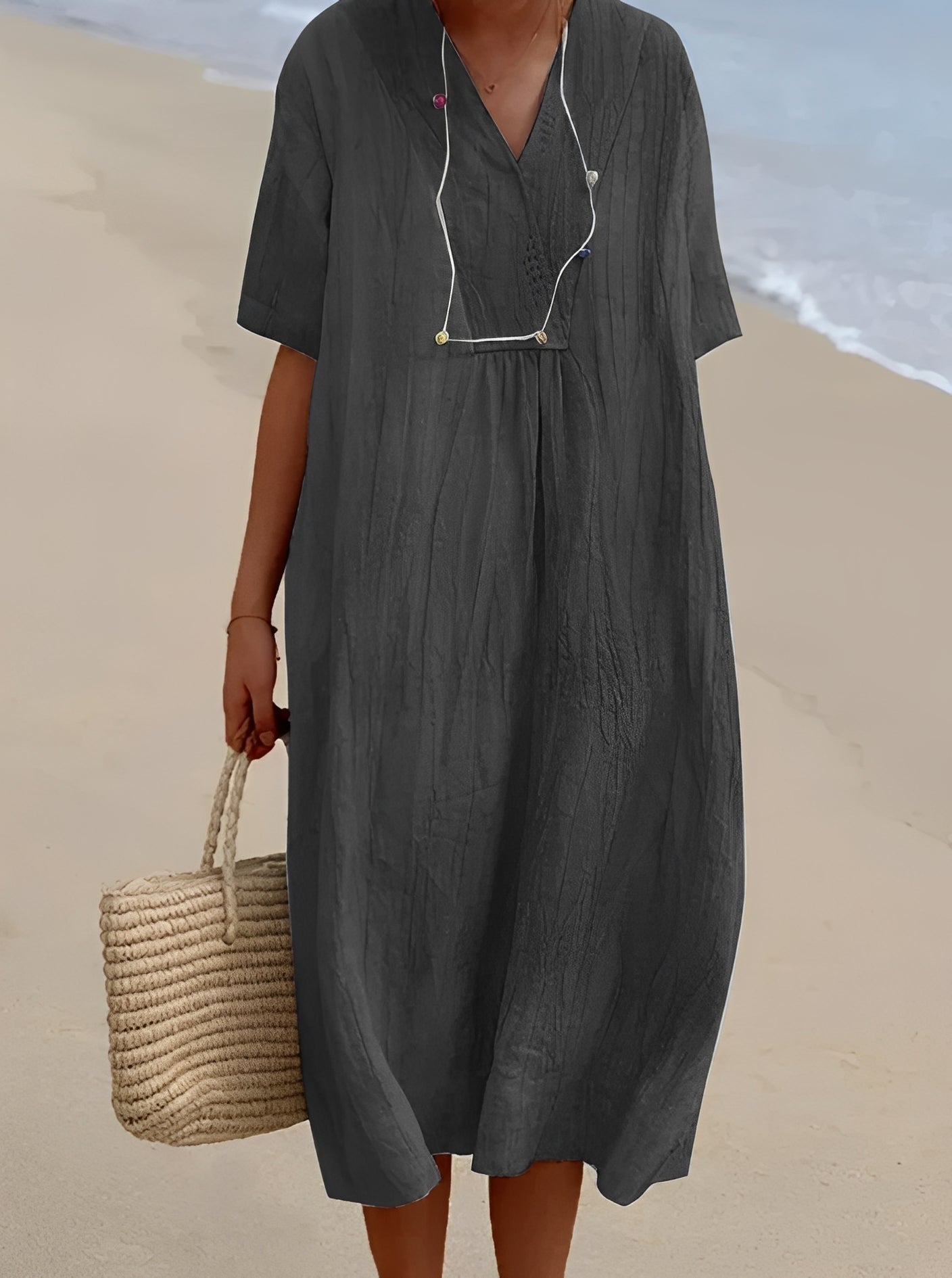 Women's Cotton Blend V Neck Midi Dress for Summer