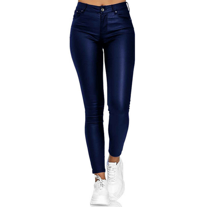 Jean skinny enduit taille haute pour femme