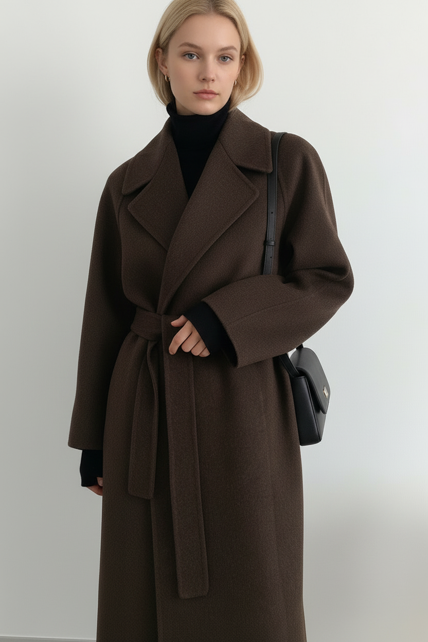 Women's Belted Long Coat | Waist-Defining Wool-Blend