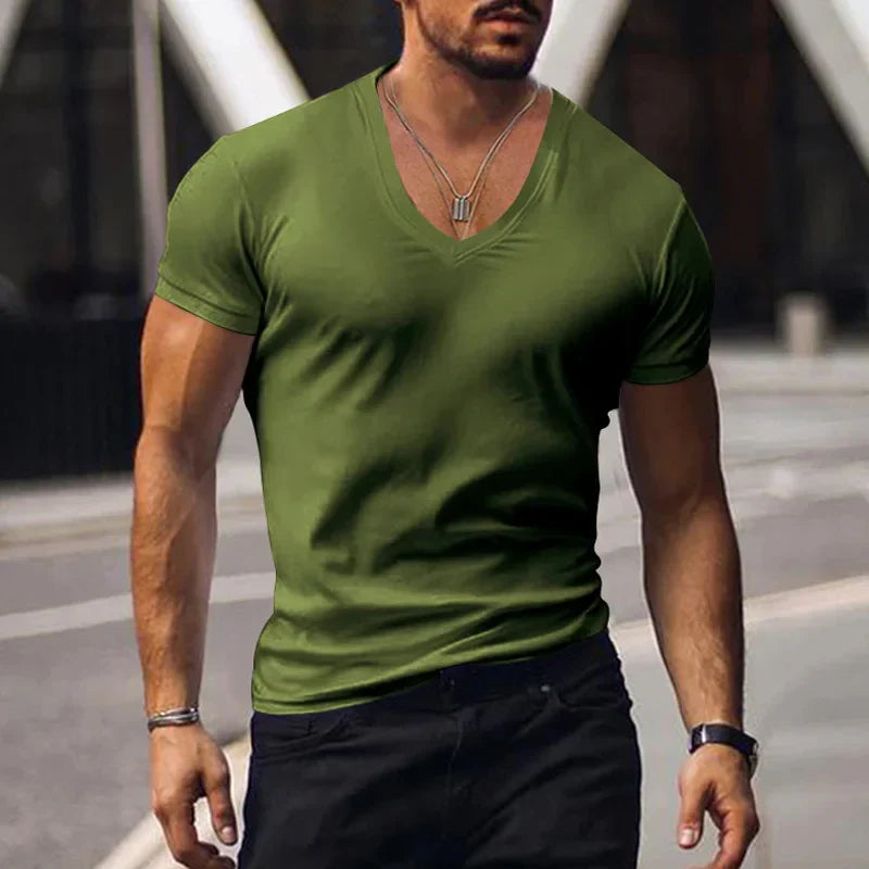 Men's Cotton V-Neck T-Shirt for Summer Casual Wear