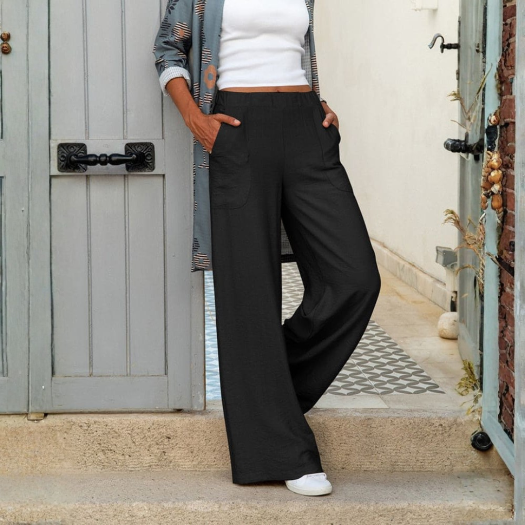 Pantalon fluide large à enfiler avec poches pour femme