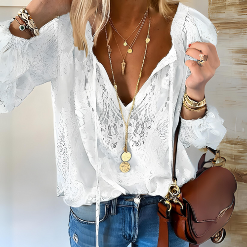 Blouse bohème en dentelle à manches longues