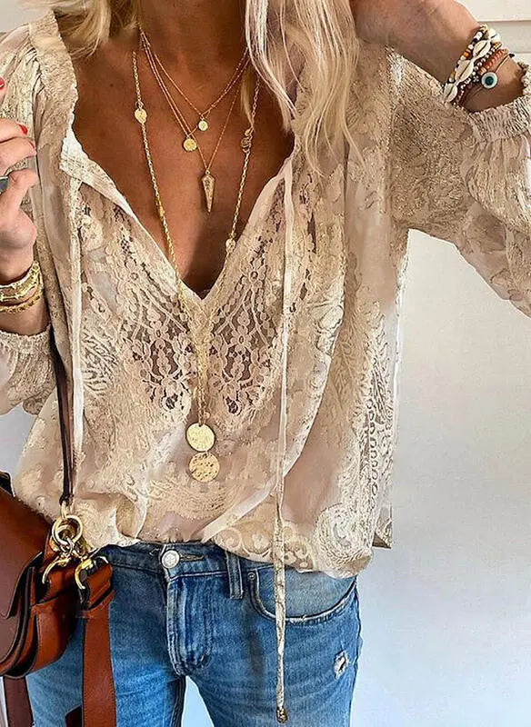 Women's Cotton Boho Blouse with Long Sleeves for Autumn